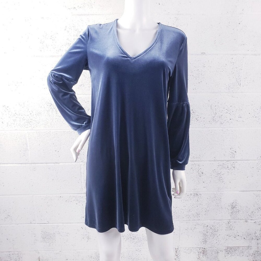 Madewell Women's Velvet‎ Balloon Sleeve V-Neck Shift Dress Twilight Blue Size S